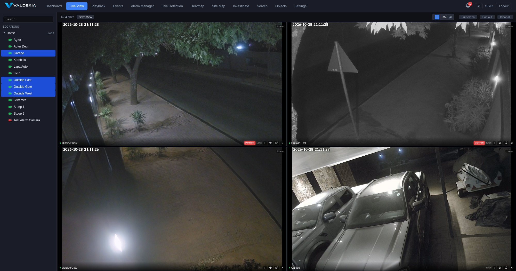Live View — multi-camera WebRTC grid